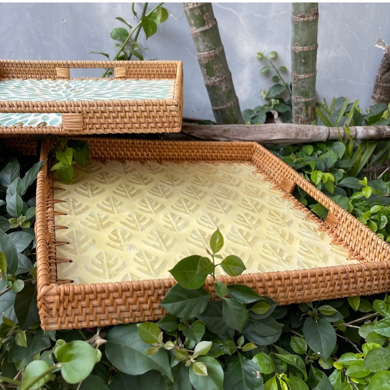 Handwoven Rattan Shell-Colored Square Basket with Handle