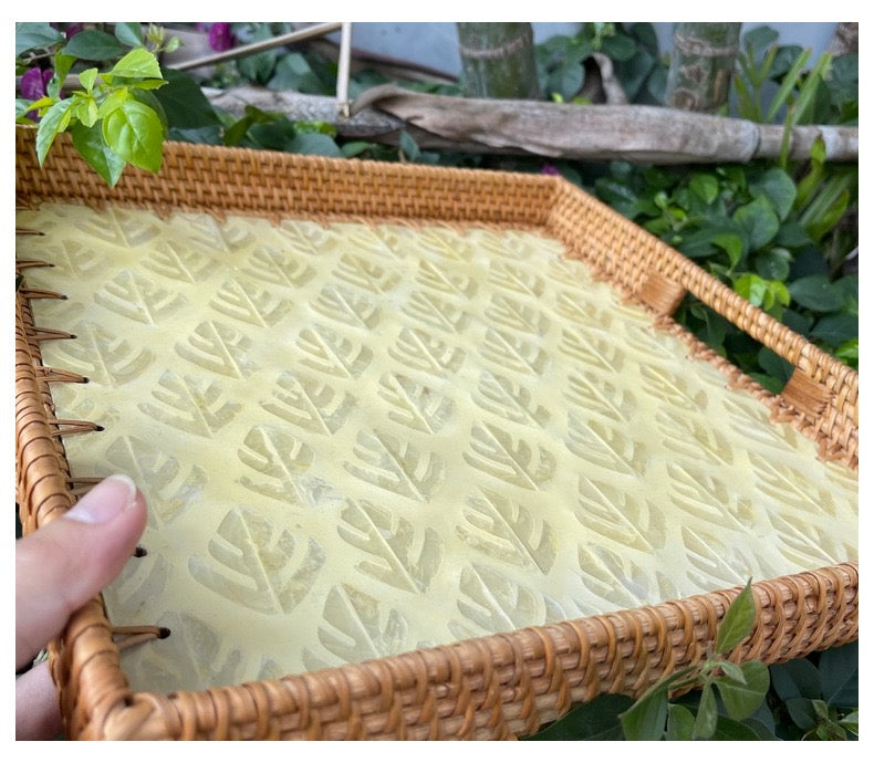 Handwoven Rattan Shell-Colored Square Basket with Handle