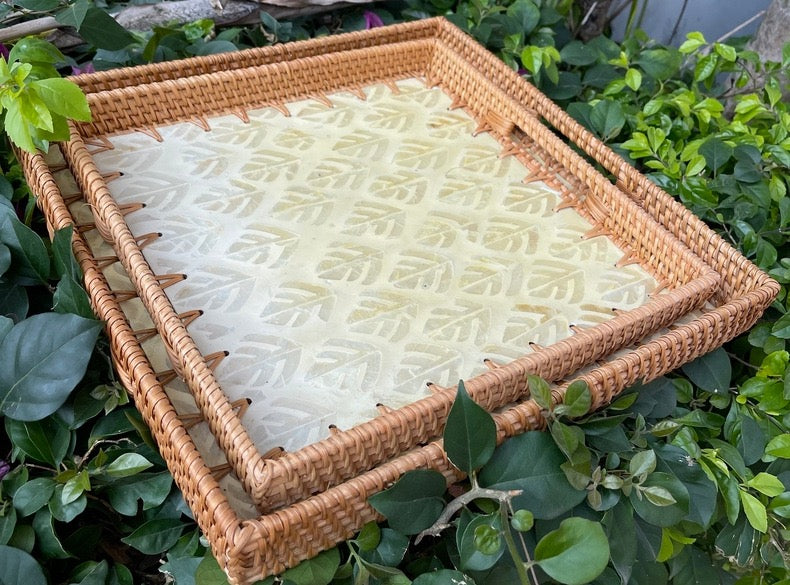 Handwoven Rattan Shell-Colored Square Basket with Handle