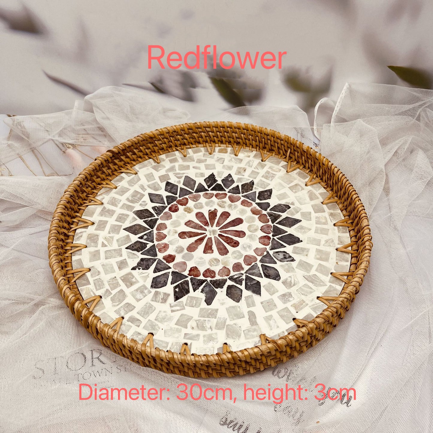 Handcrafted Rattan Shell-Colored Round Basket - Luxurious Home Storage for Living Room, Picnic, Fruit, Candy, and Dining Tray