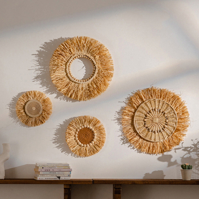 Handcrafted Raffia Wall Decor Set - Natural Boho Home Decoration