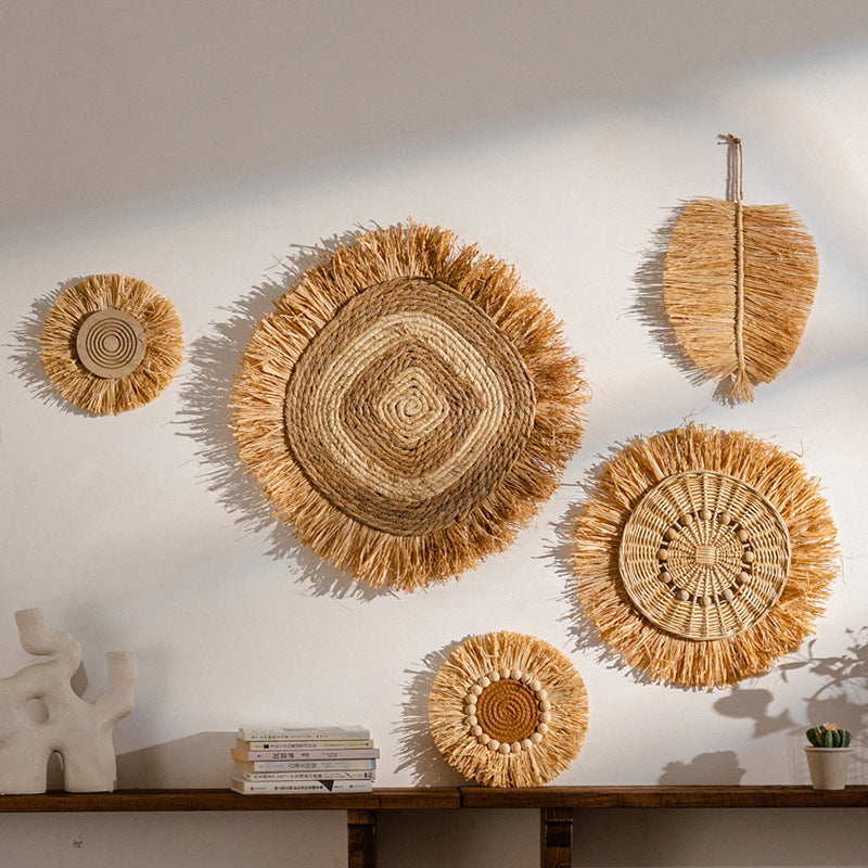 Handcrafted Raffia Wall Decor Set - Natural Boho Home Decoration