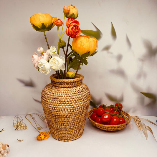 Vietnamese Autumn Rattan Woven Vase - Decorative Basket for Rustic Furniture