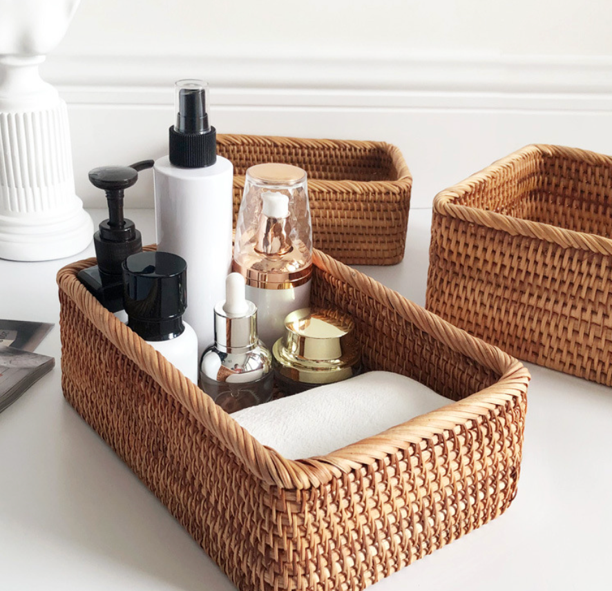 Handwoven Rattan Storage Basket - Perfect for Living Room, Bedroom, and Desktop Organization